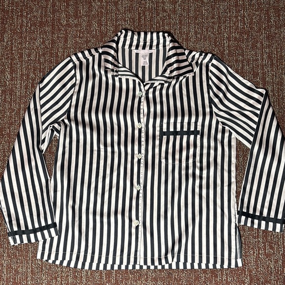 Victoria's Secret Other - Victoria's Secret Black and White Striped sleep shirt silky nighty blouse small